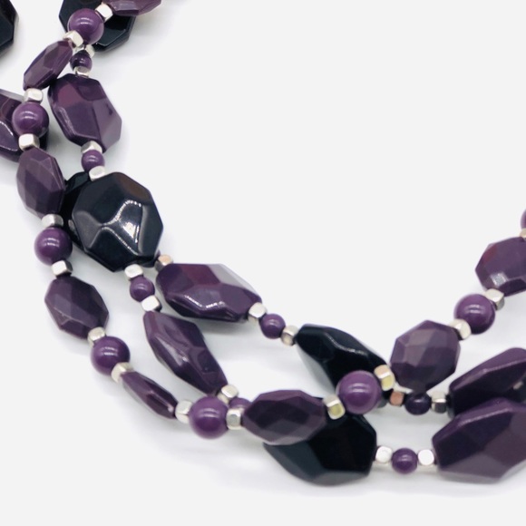 Triple Stranded Purple Beaded Sleek Necklace - Picture 3 of 8